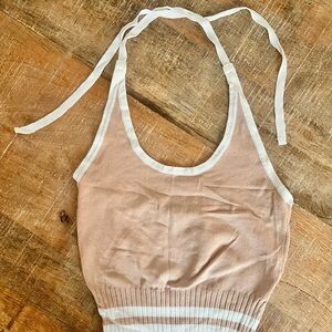 NEW Tan and White Cropped Halter Top